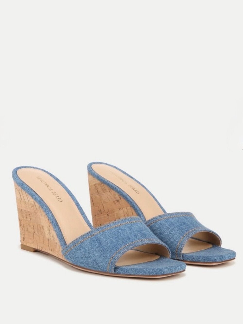 New Veronica Beard Ellen Denim Cork Wedge Sandal Sz 8